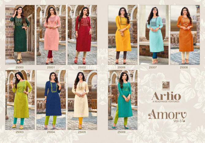 Kapil Trendz Artio Amory 3 New Fancy Wear Silk Embroidery Kurti Collection